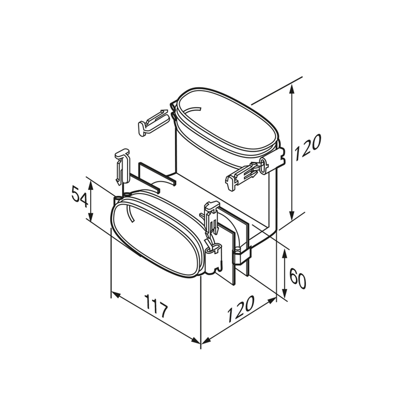 Technical drawing of a mechanical component with dimensions