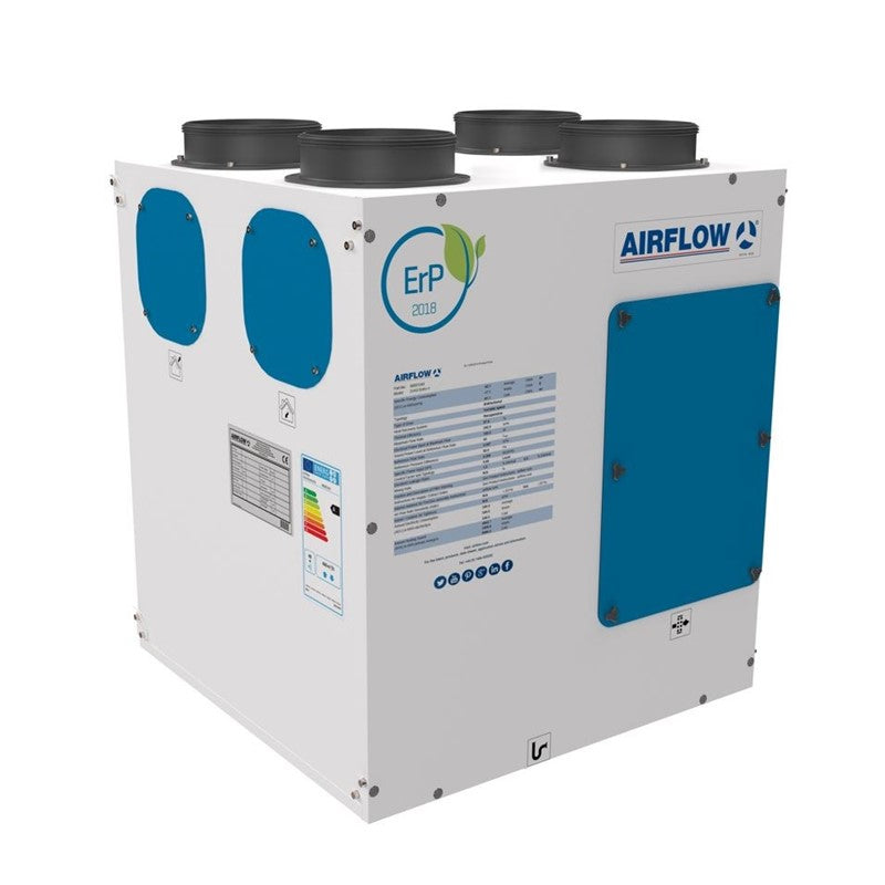 Airflow system with blue and white design on a white background