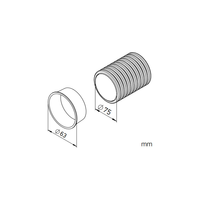 Technical drawing of two cylindrical components with dimensions labeled on a white background