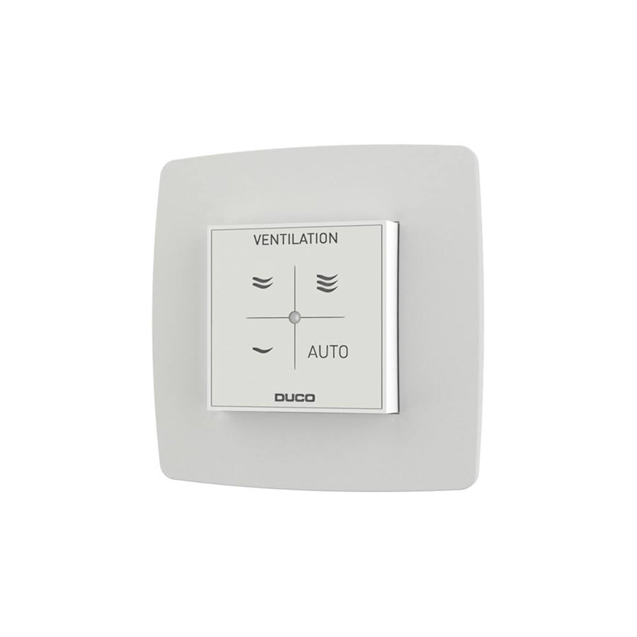 White wall-mounted ventilation control panel with 'DUCO' branding on a white background