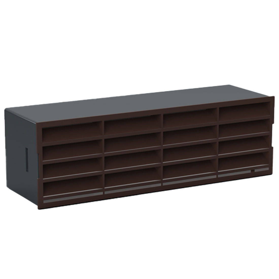 Brown storage unit with multiple compartments on a white background