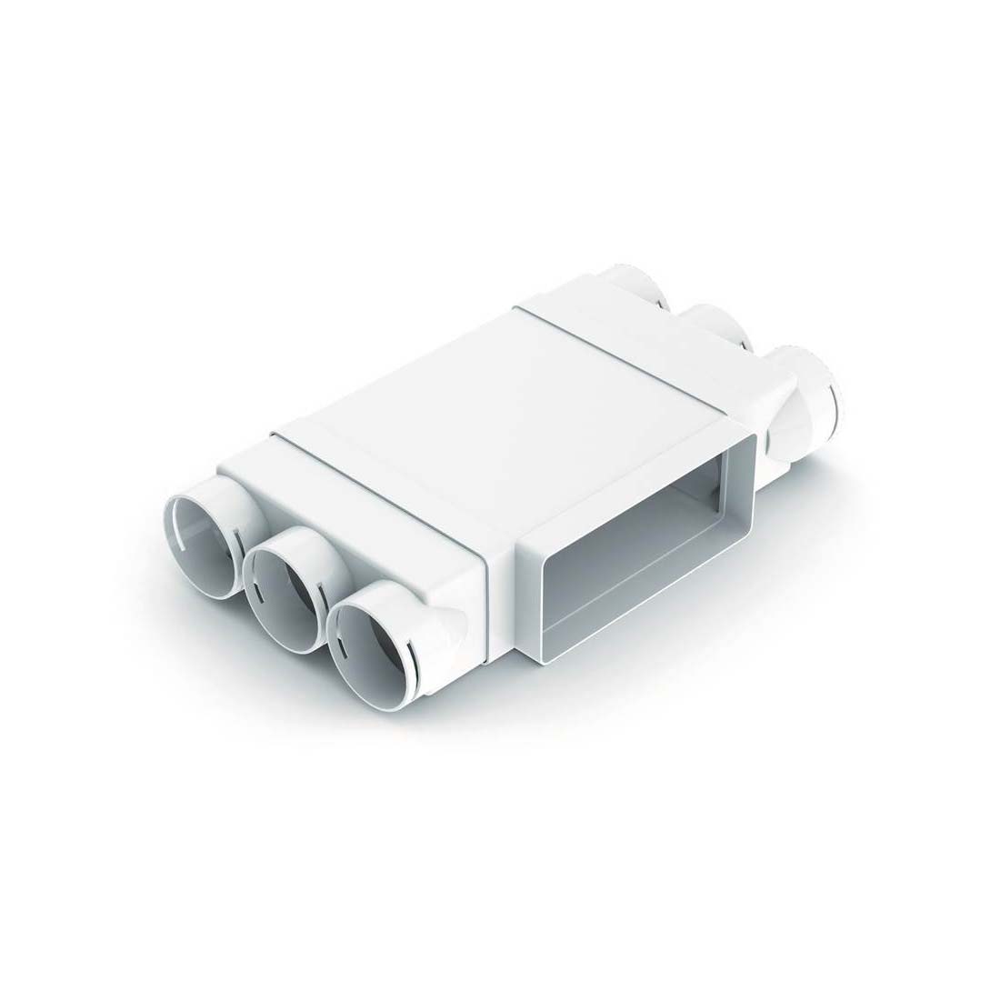 White plastic component with multiple holes on a white background