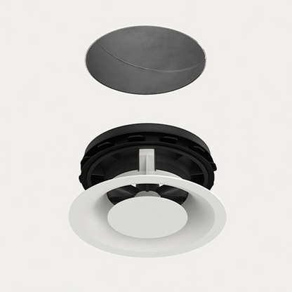 Ceiling light fixture with black and white fire duct on a gray background