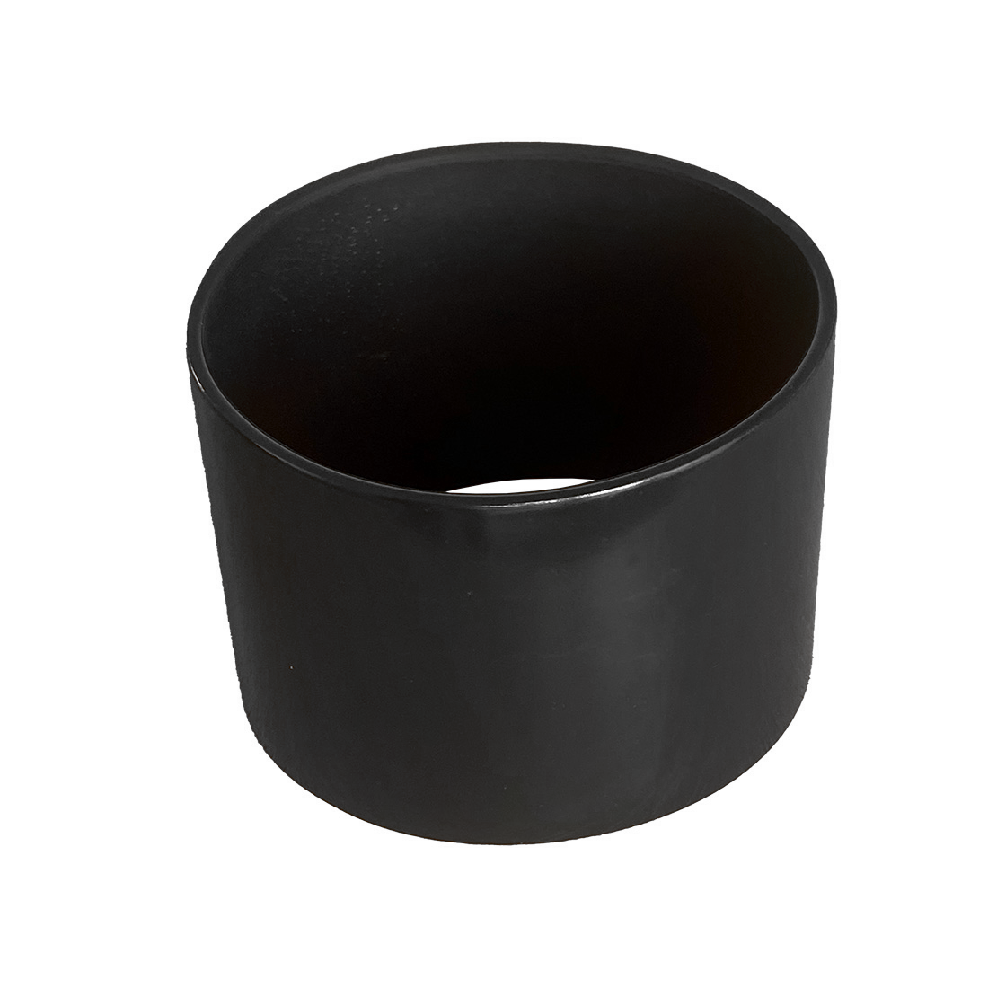 A black rubber flexible circular duct connector.