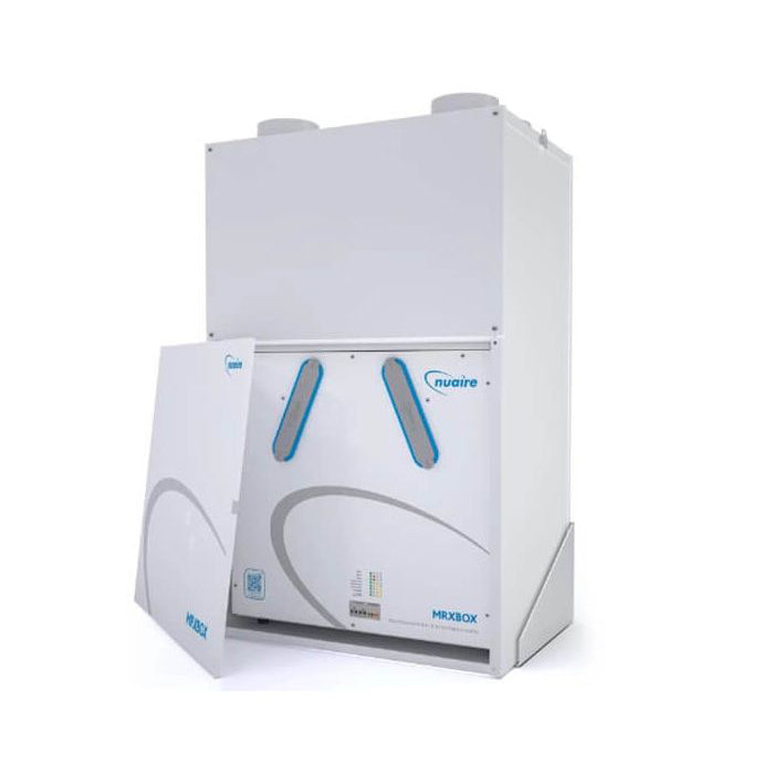 White medical device with blue accents on a white background