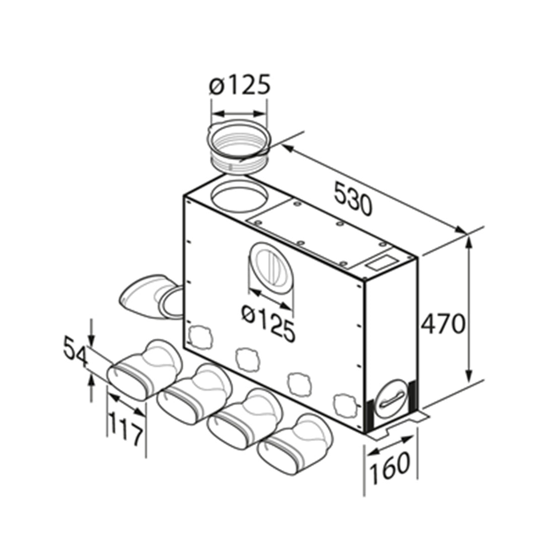 Technical drawing of a mechanical component with dimensions