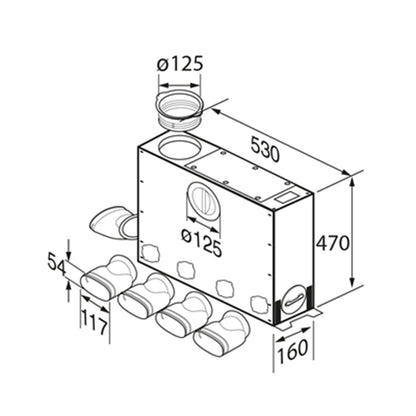 Technical drawing of a mechanical component with dimensions