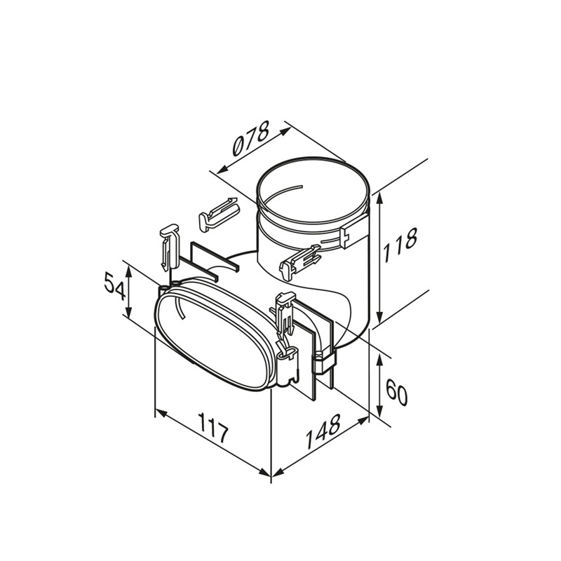 Technical drawing of a mechanical component with dimensions
