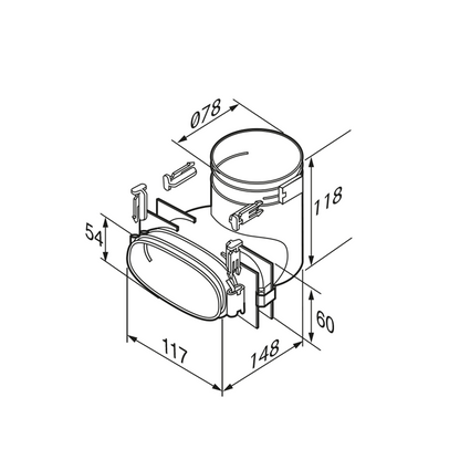 Technical drawing of a mechanical component with dimensions