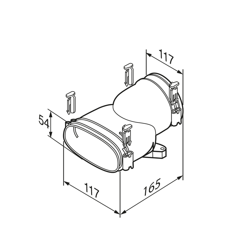 Technical drawing of a light bulb with dimensions labeled