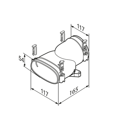 Technical drawing of a light bulb with dimensions labeled