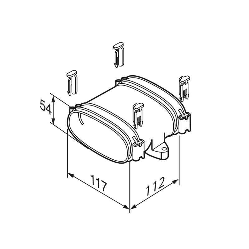 Technical drawing of a mechanical component with dimensions