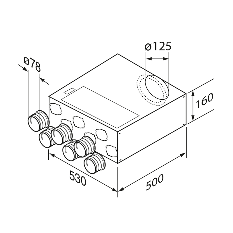 Technical drawing of a rectangular component with dimensions labeled