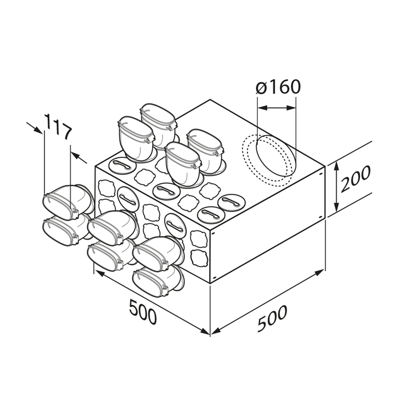 Technical drawing of a storage unit with dimensions labeled