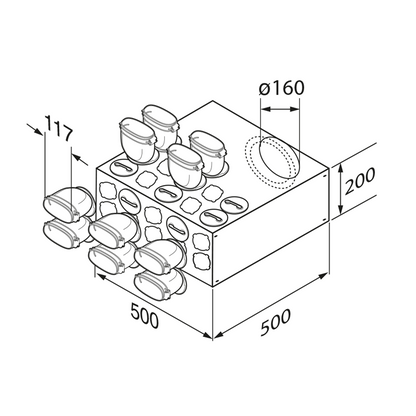 Technical drawing of a storage unit with dimensions labeled