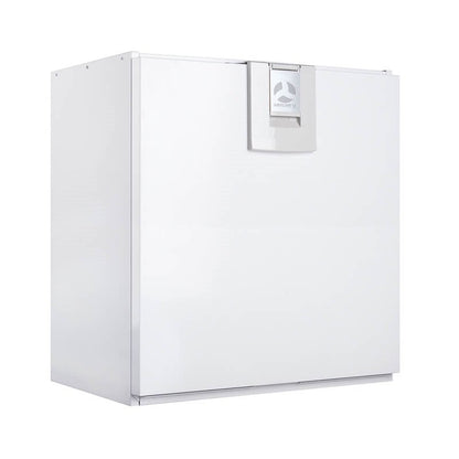 White rectangular object with a small window on a white background