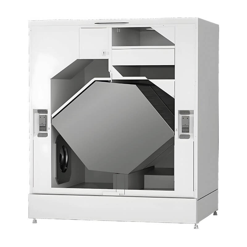 White vending machine with a transparent front on a white background