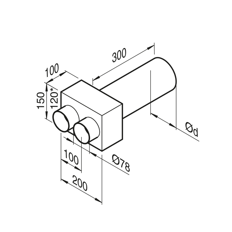 Technical drawing of a mechanical component with dimensions