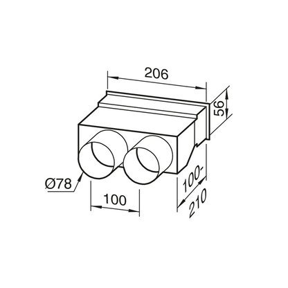 Technical drawing of a rectangular component with dimensions
