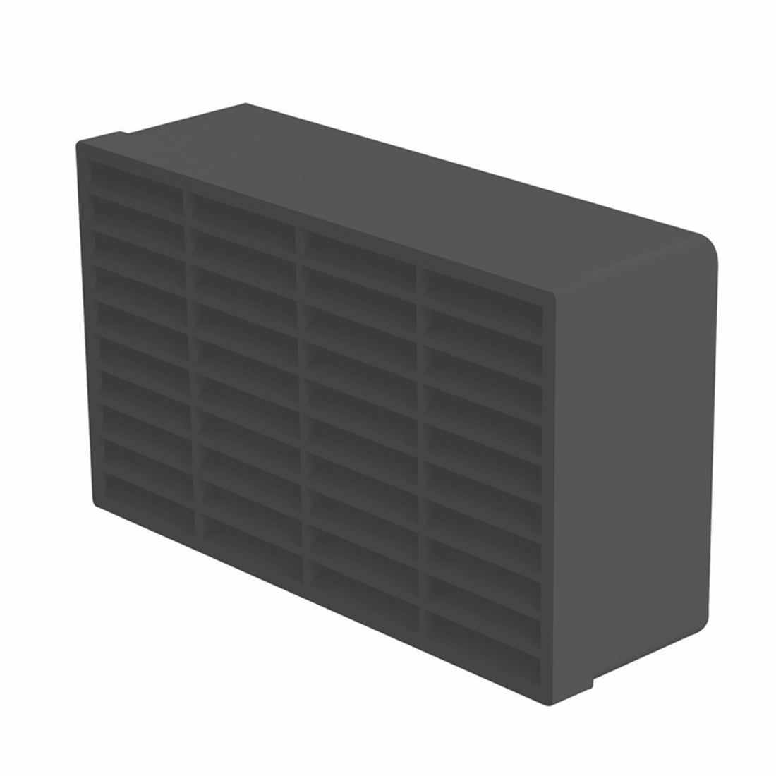 Gray rectangular brick-like object with grid pattern on a white background