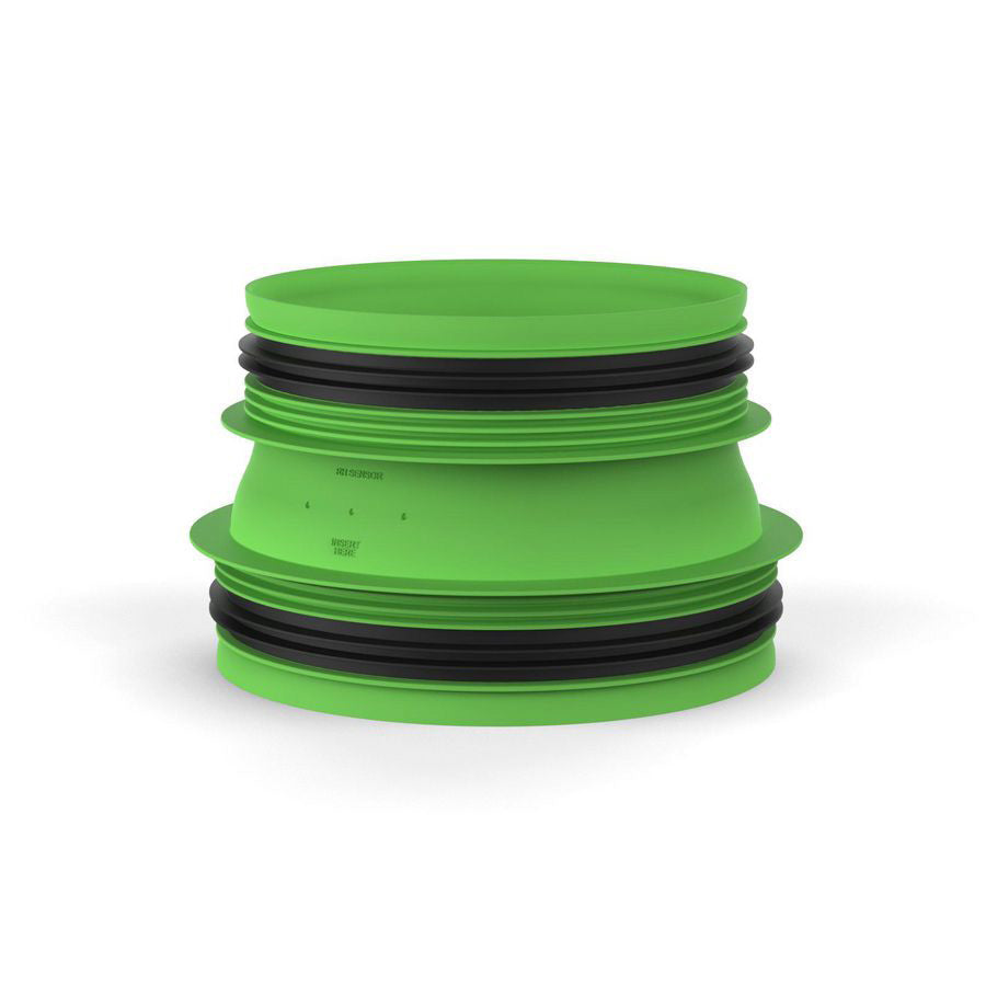 Green and black rubber gasket on a white background