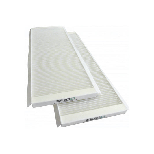 Two white air filter cartridges with 'DUCC' branding on a white background