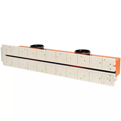 Long rectangular object with white and orange sections on a white background