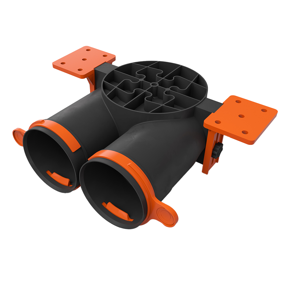 Black and orange tool attachment on a white background