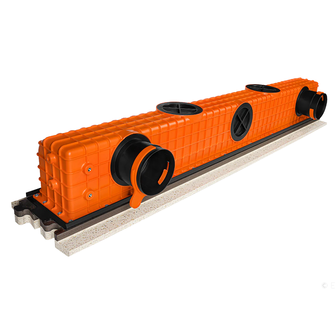 Orange and black industrial component on a white background