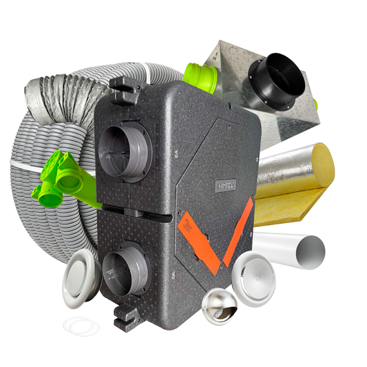 Ventilation Superstore 8 Room MVHR Kit – Quiet-Vent Himpel 250 EPP MVHR with controller, bypass and HEPA filter
