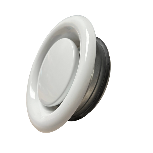 Quiet-Vent 125mm Metal Air Exhaust Valve - with Mounting Collar & sealing ring