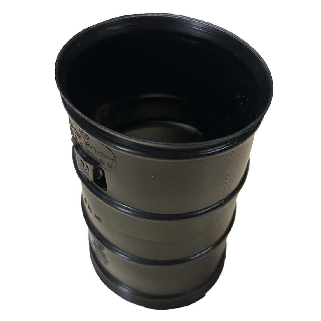 Black plastic container on a white background