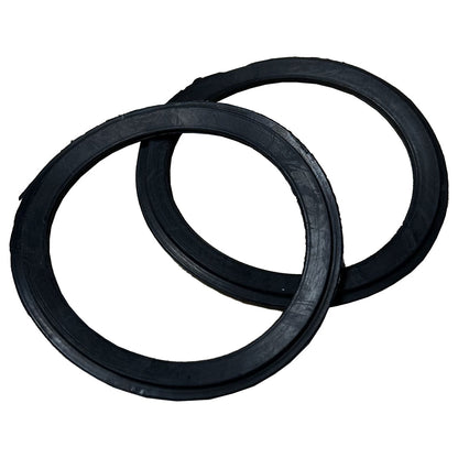 Three black rubber rings stacked on a white background