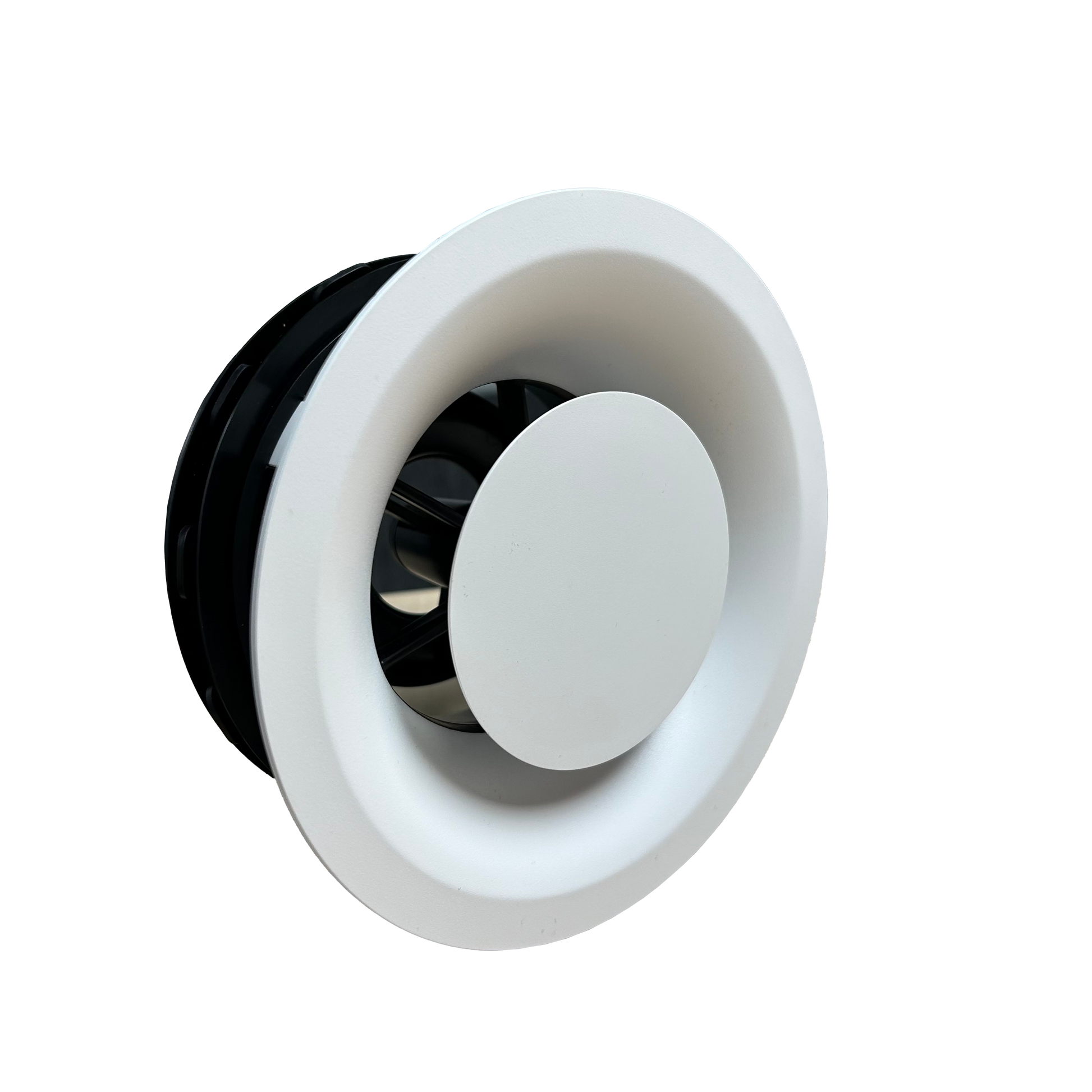 Round black and white object on a white background
