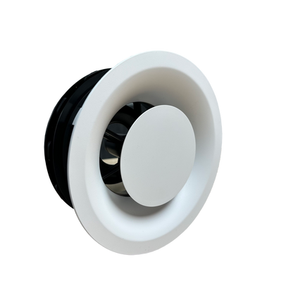 Round black and white object on a white background