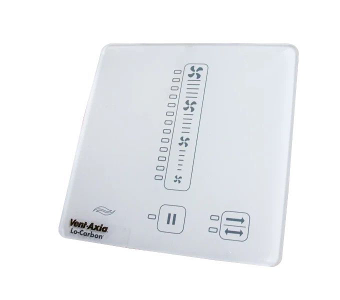Vent-Axia LE Carbon bathroom exhaust fan control panel on a white background