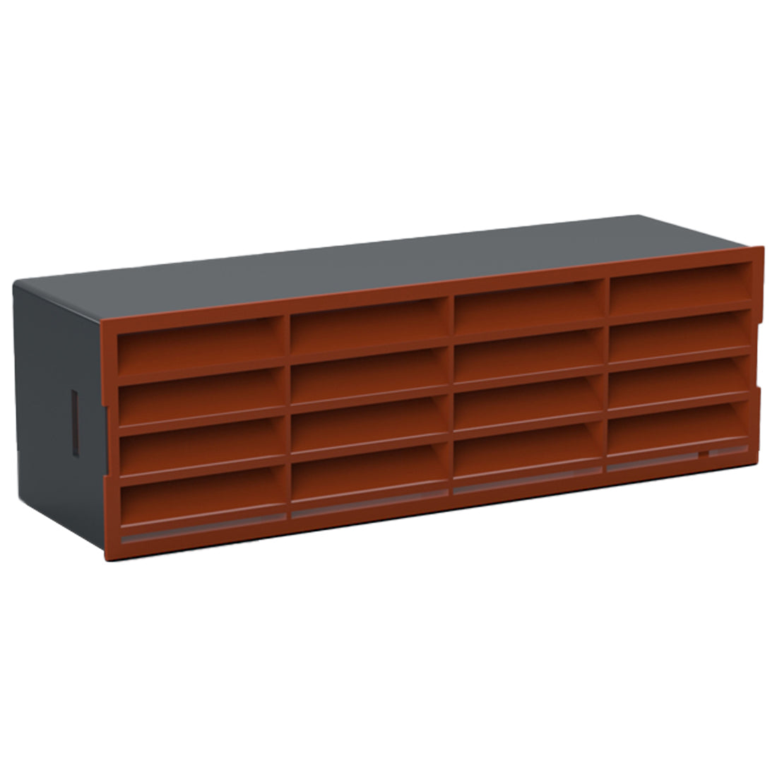 Two-toned storage bench with gray top and orange sides on a white background