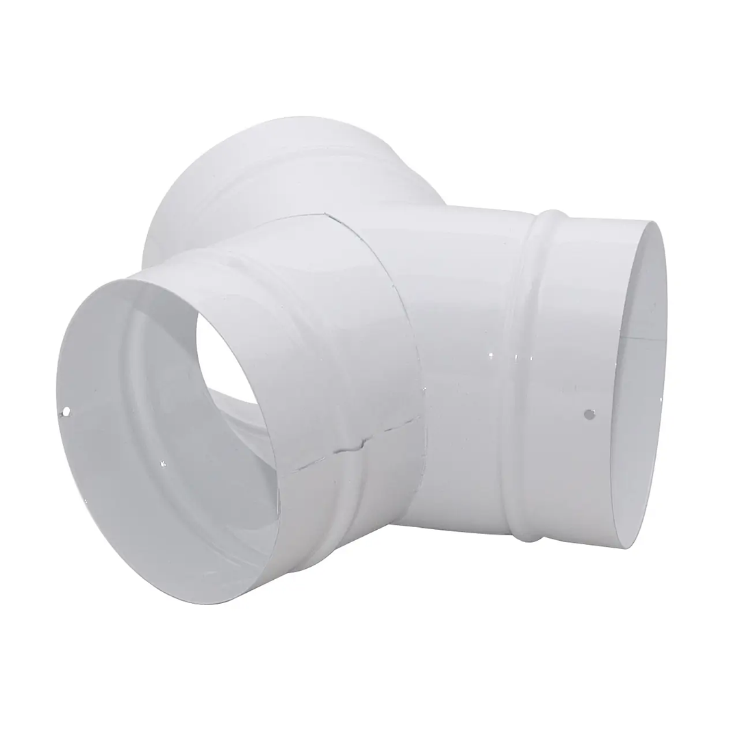 White plastic elbow pipe fitting on a white background