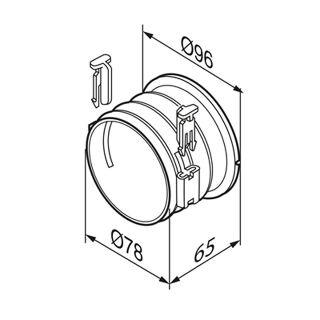 Technical drawing of a cylindrical component with dimensions labeled