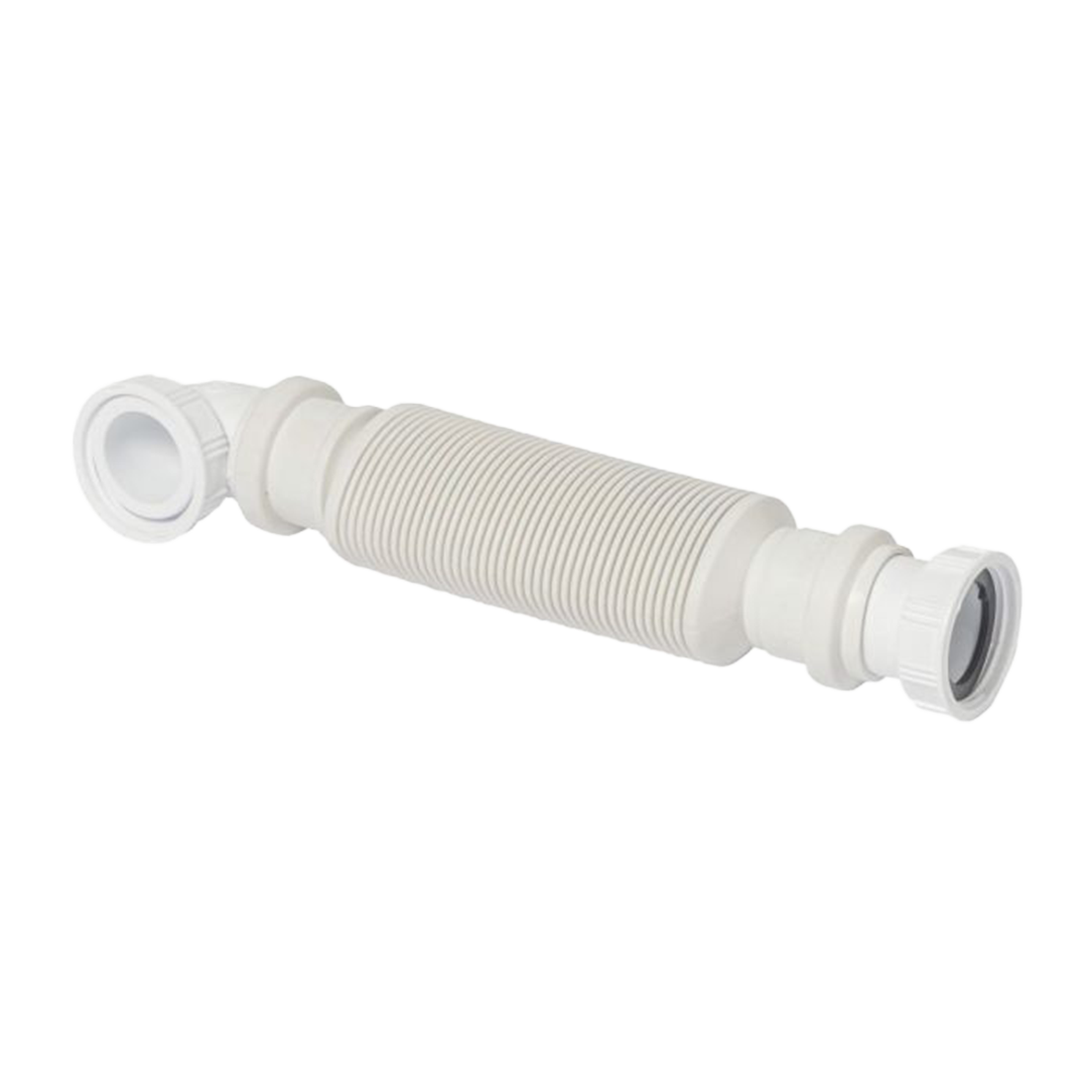 White flexible plastic drain pipe on a white background