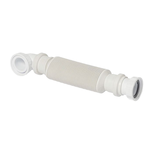 White flexible plastic drain pipe on a white background