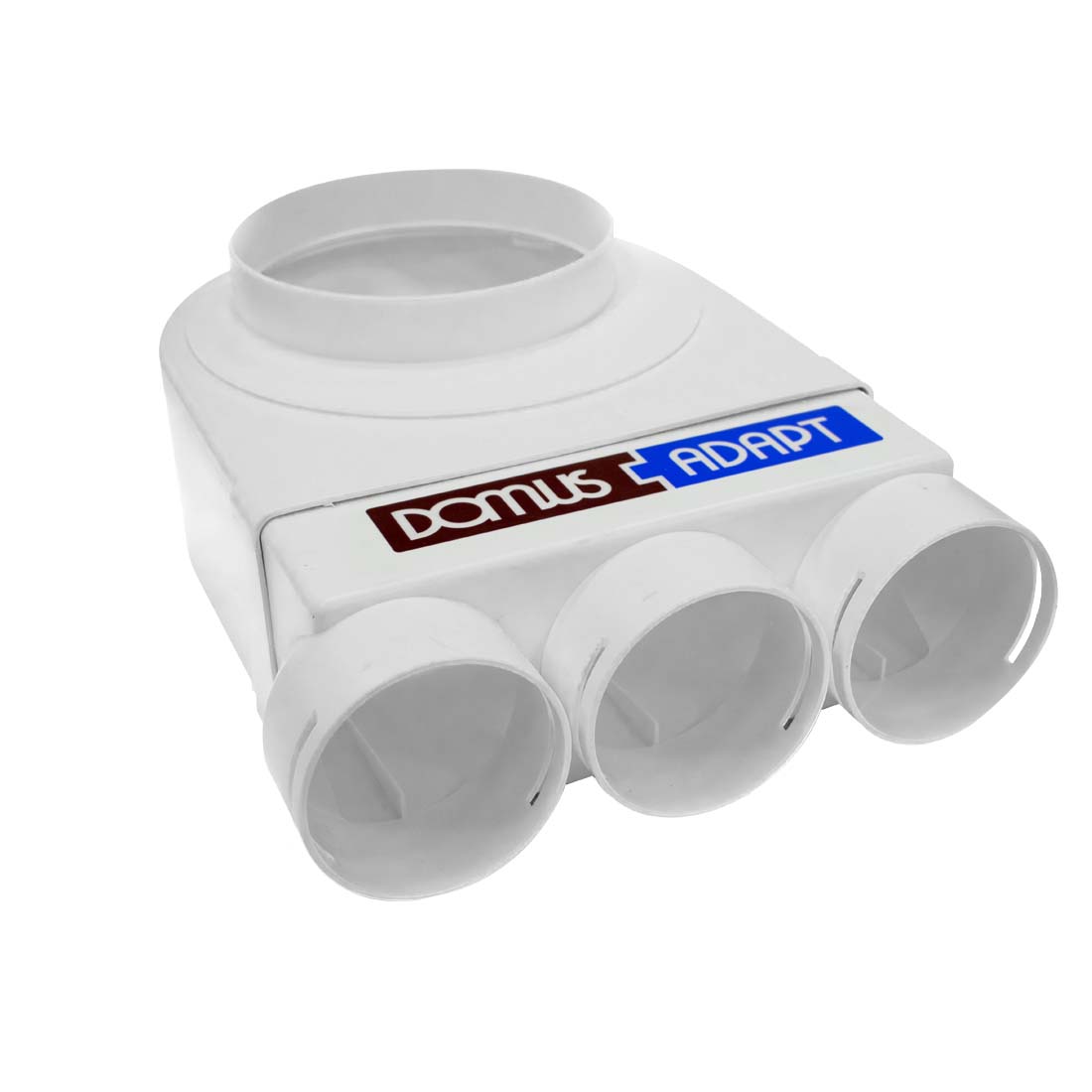 White plumbing adapter with 'DOMUS' branding on a white background
