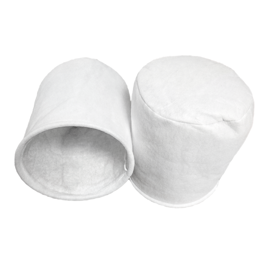 Two white earbud filters on a white background