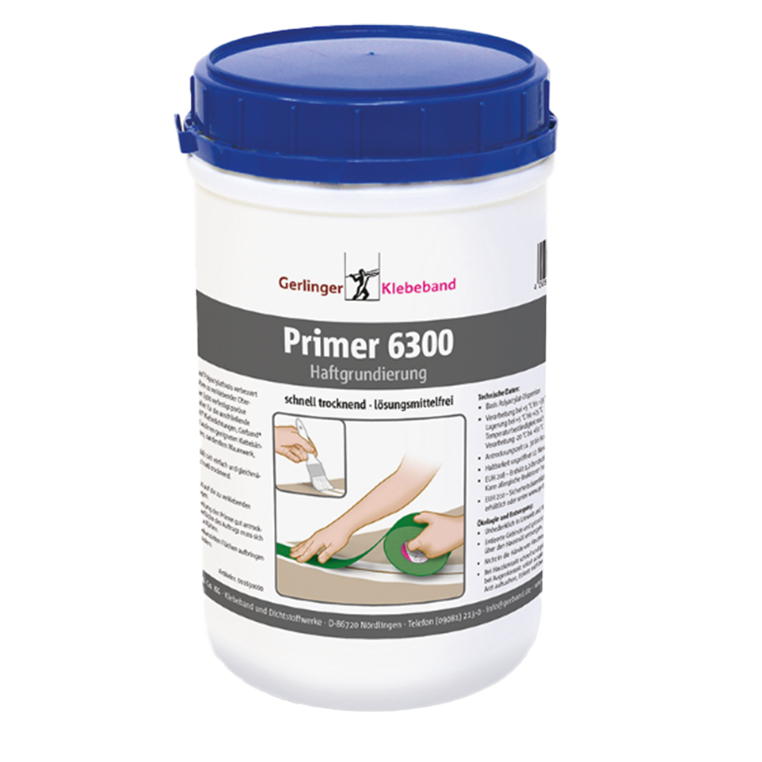 Container of Gerlinger Klebeband Primer 6300 on a white background
