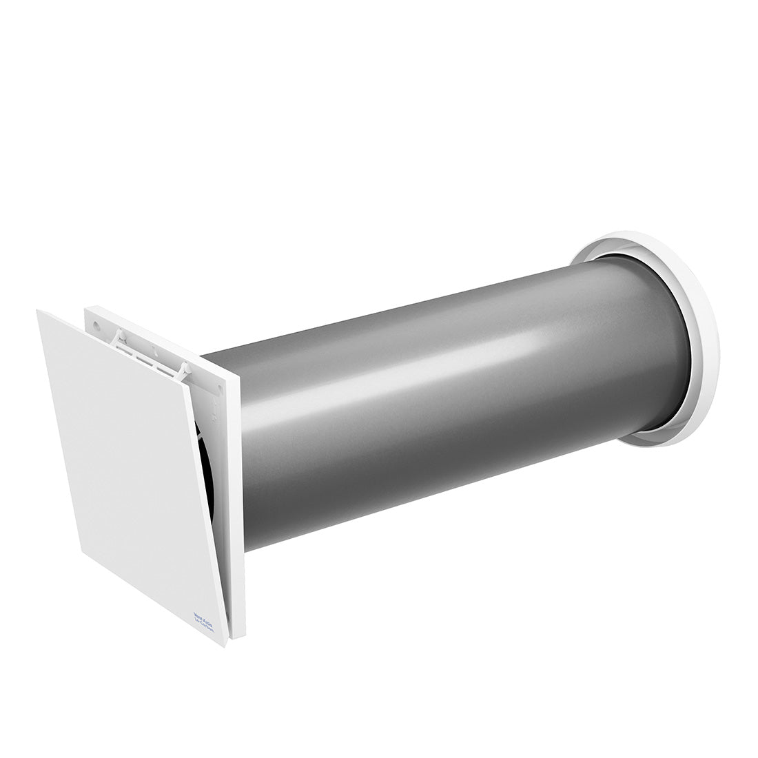 Ventilation fan with white front panel on a white background