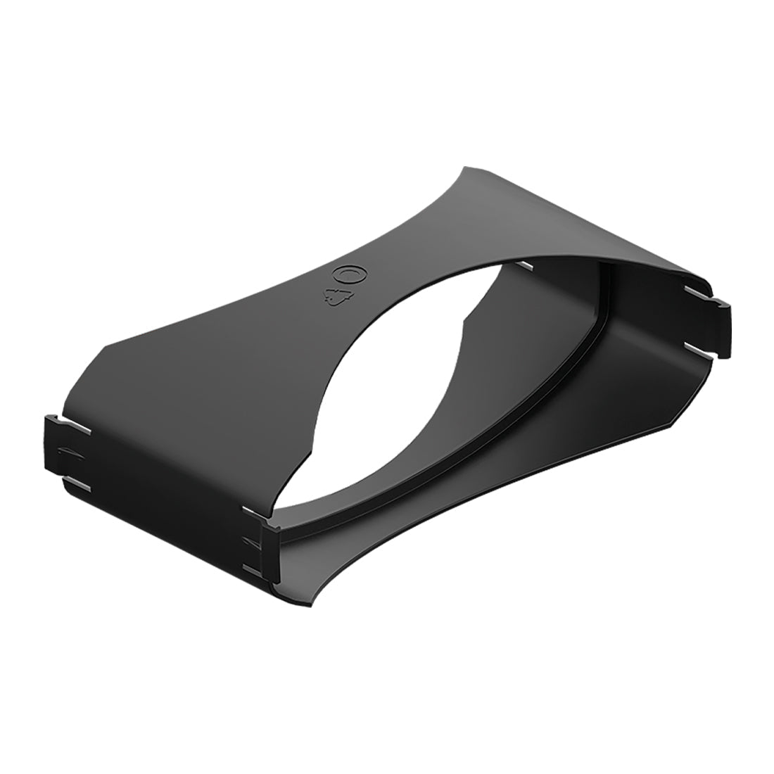 Black plastic component on a white background