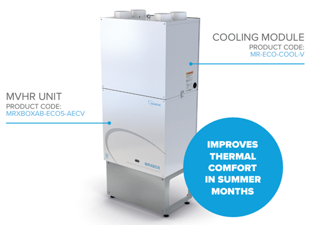 Cooling module and MVHR unit with text on a white background