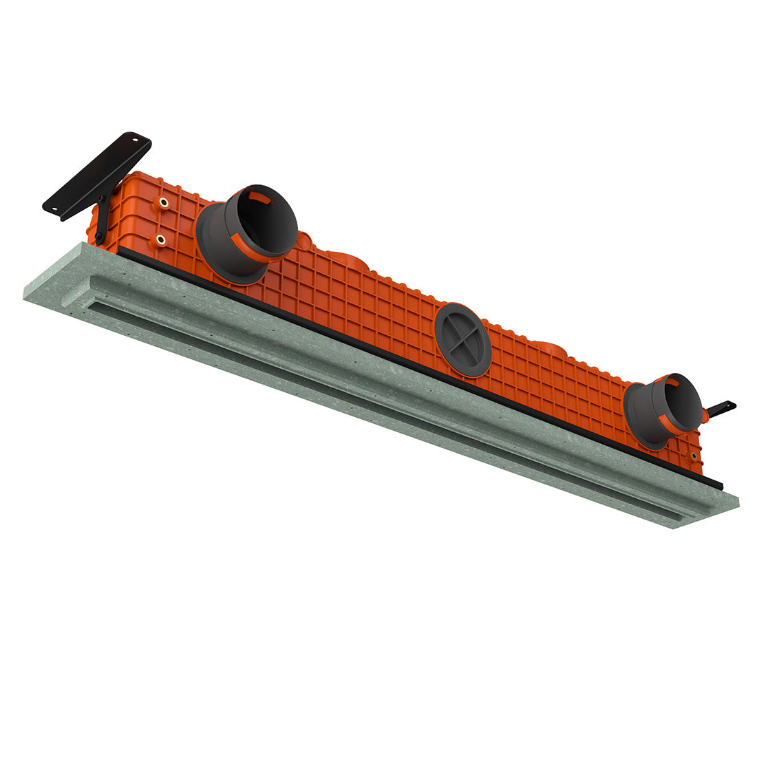 Construction tool with orange brick-like structure and gray base on a white background
