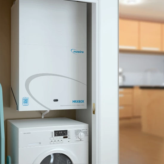 Nuaire MRXBOX boiler mounted on a wall in a kitchen setting