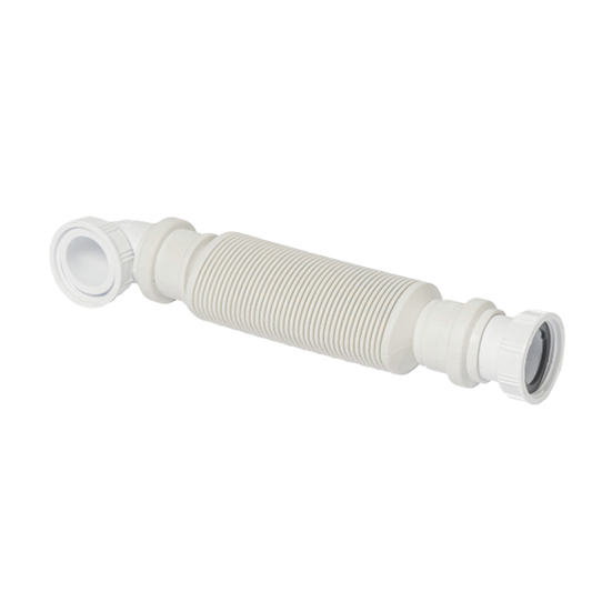 White flexible hose with compression fitting on a white background
